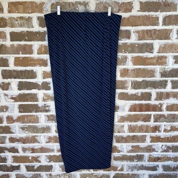 Lane Bryant Skirt Wrap Elastic Waist Dark Blue Black Stripe Women's Size 14 / 16 - Picture 5 of 6